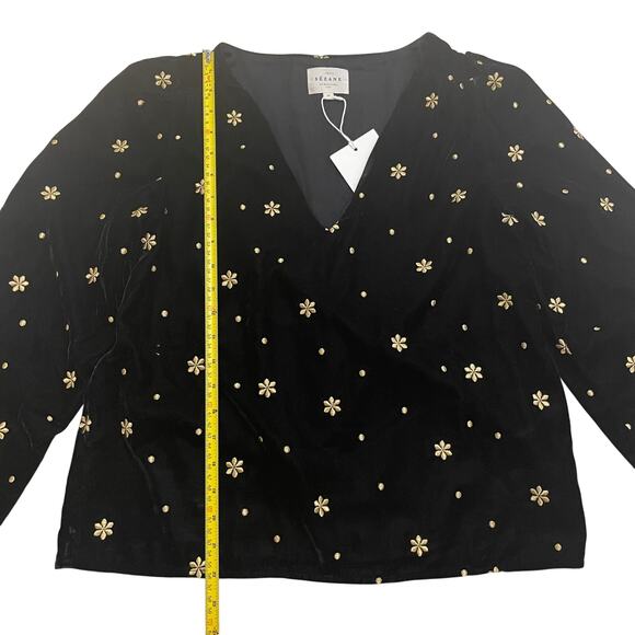 Sézane 36 Galeo Velvet Blouse | Black Gold Embroidered Flowers, US 4 S, NWT - Picture 14 of 15